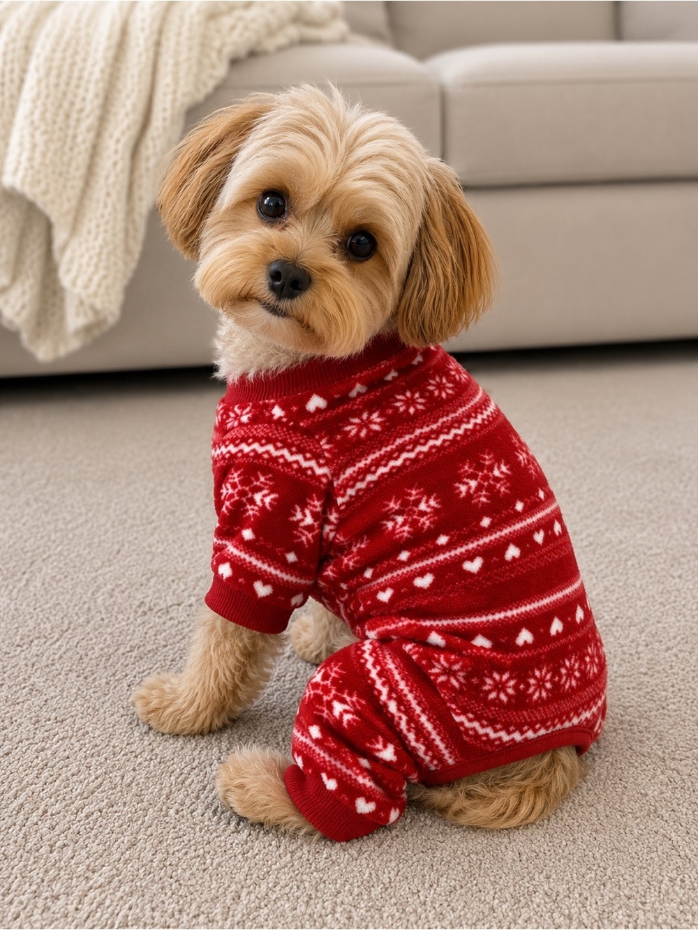Bailey & Bella small breed dog red flannel snowflake heart Christmas pyjamas M